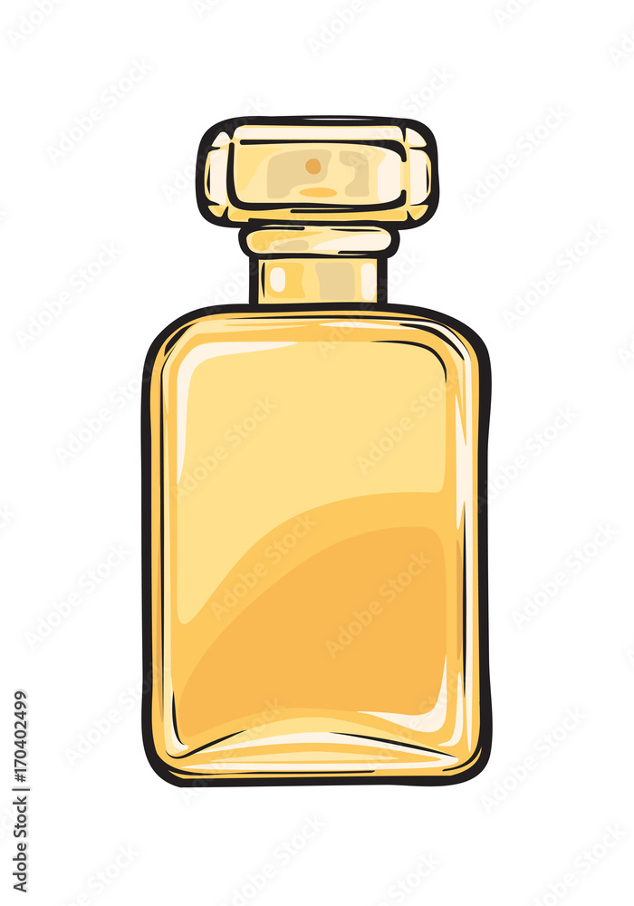 Fashionable Perfume in Glass Yellow Flask Close-up