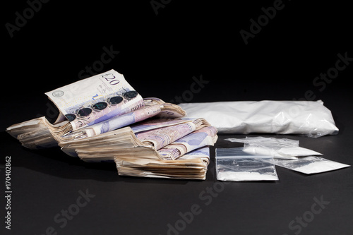 UK drug money. Cocaine and cash. Money from grug dealing.