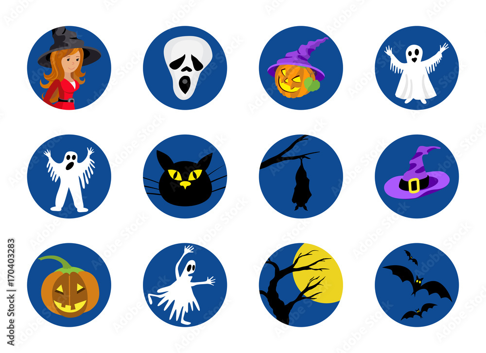 Halloween round icons set. Vector illustration Halloween round icons set. Vector illustration