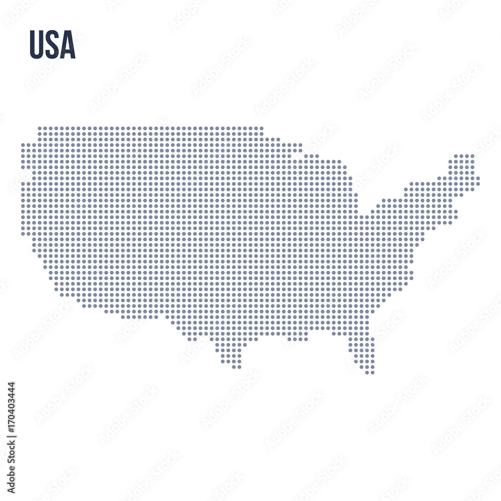 Vector dotted map of the United States of America isolated on white background .