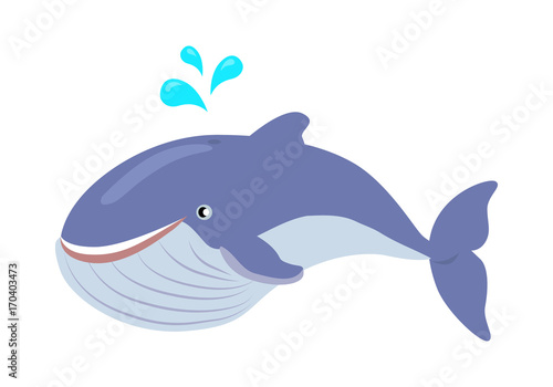 Blue Whale Cartoon Flat Vector Illustration