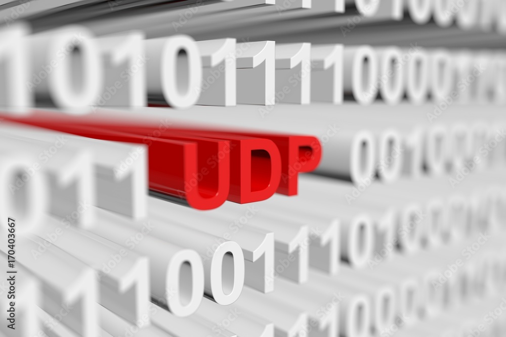 UDP in a binary code with blurred background 3D illustration