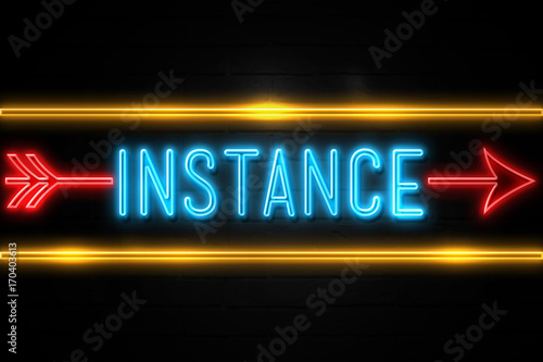 Valokuva Instance  - fluorescent Neon Sign on brickwall Front view