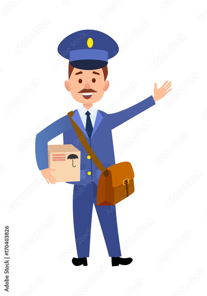 Postman Delivering Parcel Isolated Cartoon Vector Postman Delivering Parcel Isolated Cartoon Vector