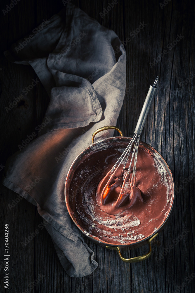 Fototapeta premium Homemade chocolate made of milk, cocoa and sugar