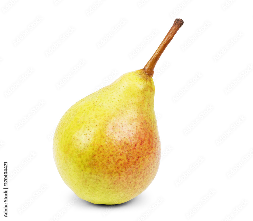 Red yellow pear fruit with leaf isolated on white Red yellow pear fruit with leaf isolated on white