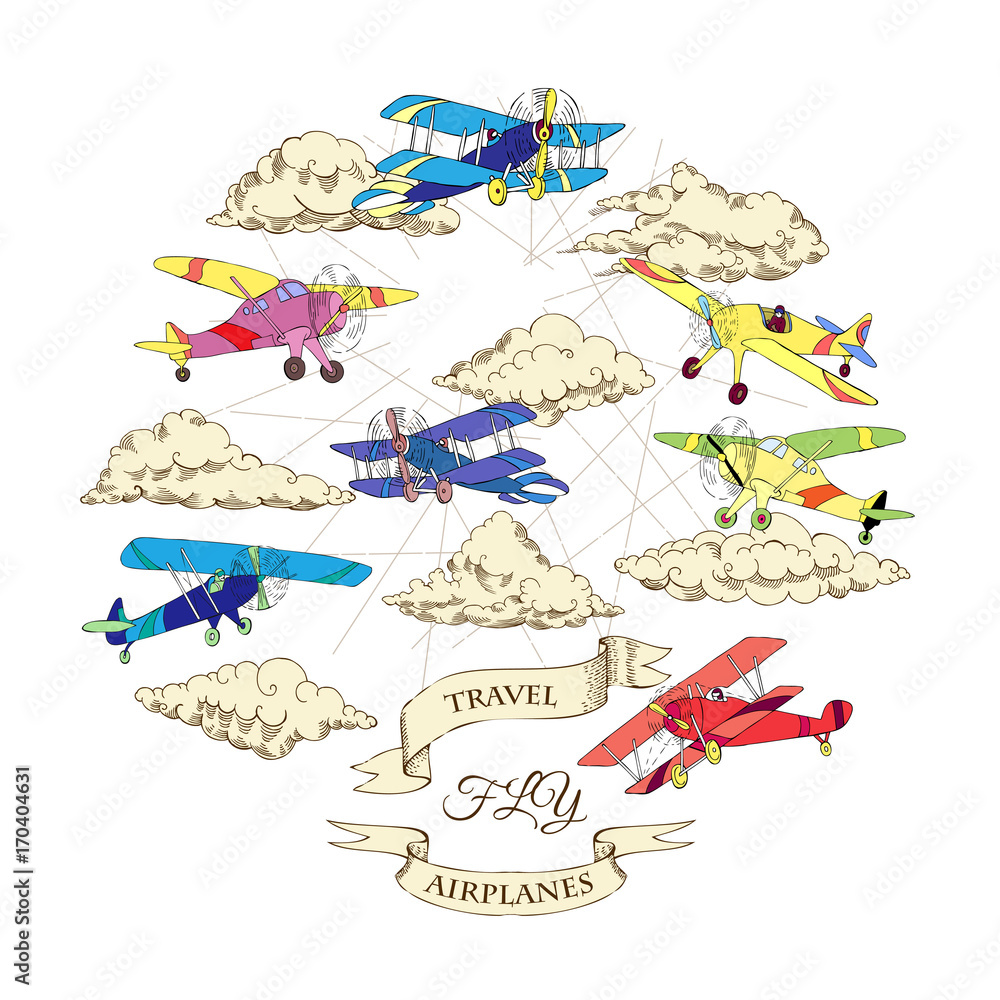 Naklejka premium Background with Colored Airplanes