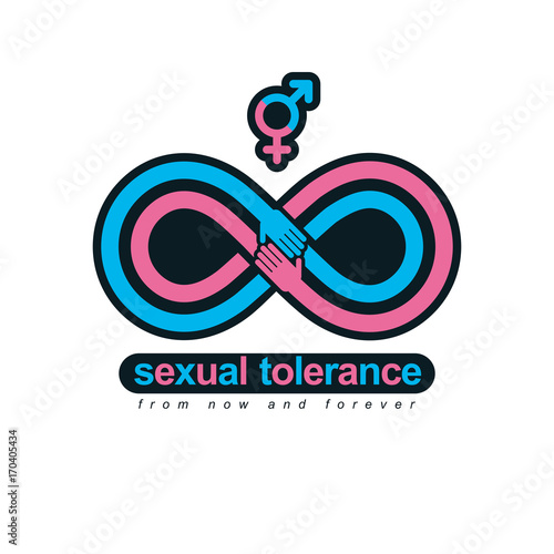Sexual Tolerance conceptual symbol, Zero tolerance, vector symbol created with infinity loop sign and two hands of people of different orientation touching and reaching each other.