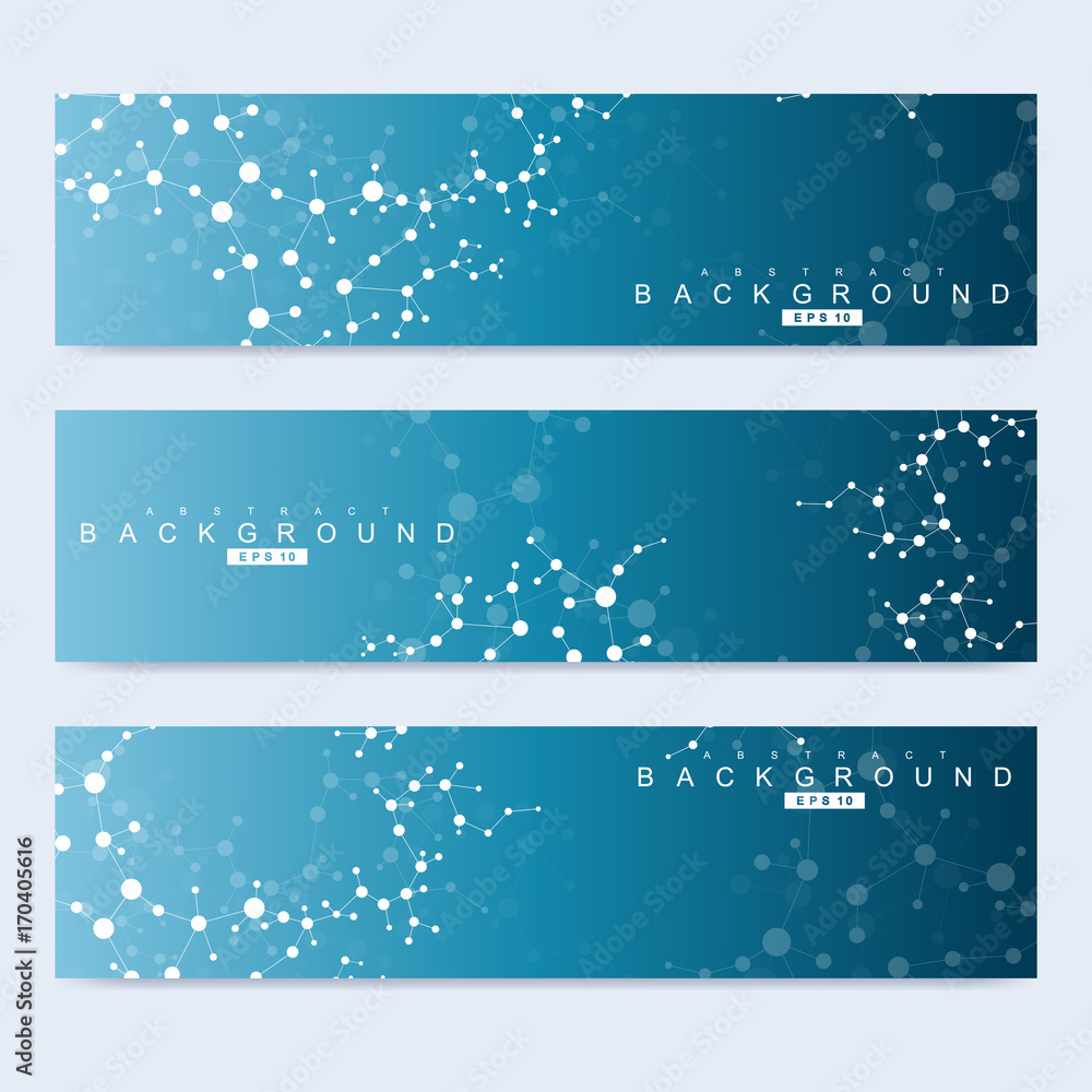 © pro500 - Scientific set of modern vector banners. DNA molecule structure with connected lines and dots. Science vector background. Medical, tecnology, chemistry design. © pro500 - Scientific set of modern vector banners. DNA molecule structure with connected lines and dots. Science vector background. Medical, tecnology, chemistry design.