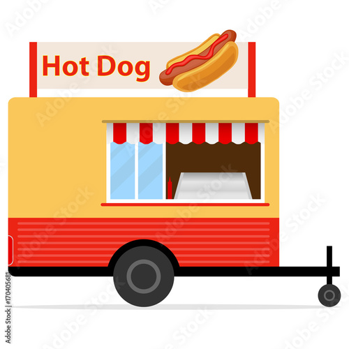 Mobile trailer hot dog. Fast food.
