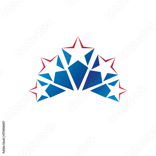5 stars emblem, ranking symbol. Heraldic Coat of Arms decorative logo isolated vector illustration.