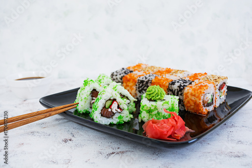 Sushi roll on white background