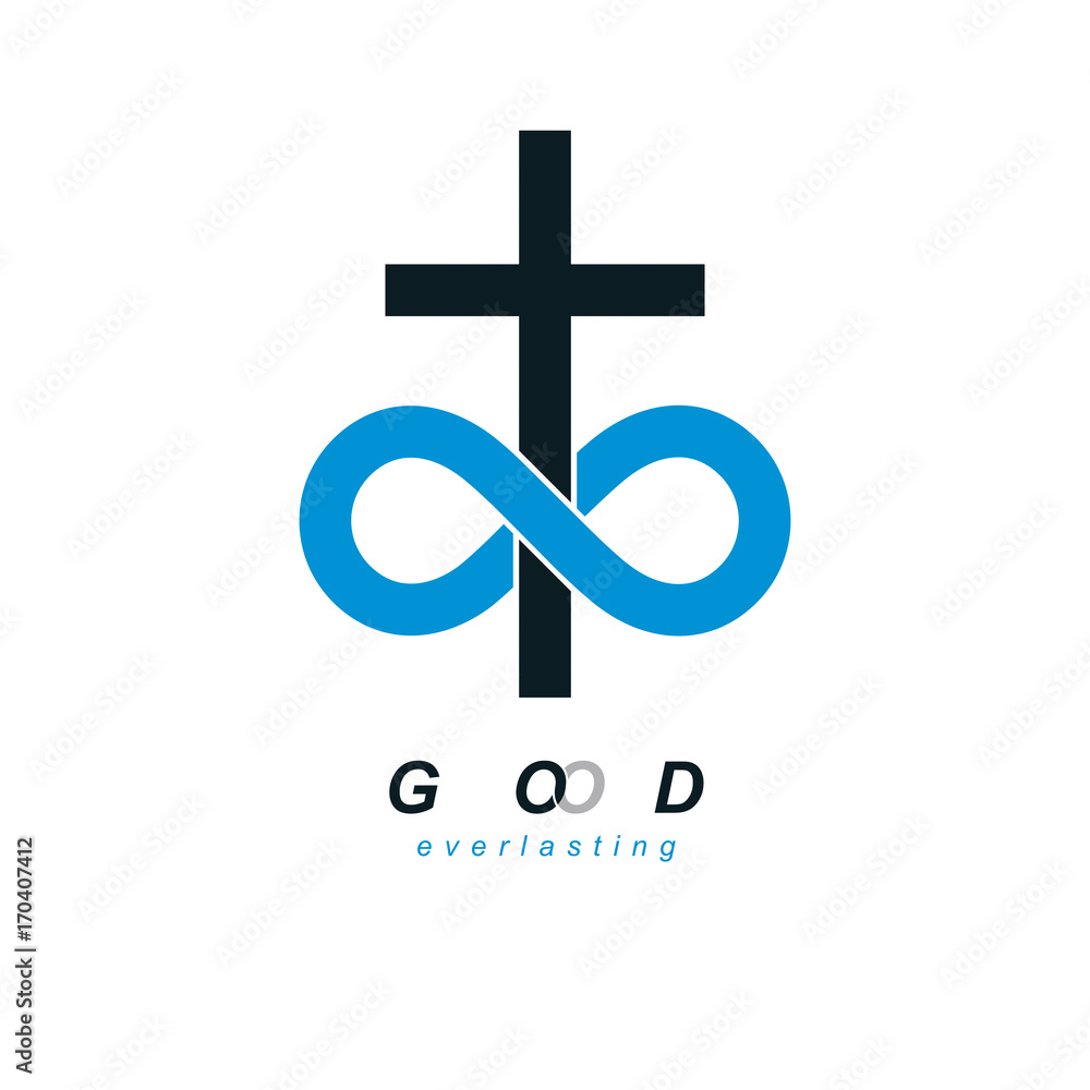 Obraz premium Everlasting God vector creative symbol design combined with infinity endless loop and Christian Cross, vector logo or sign.