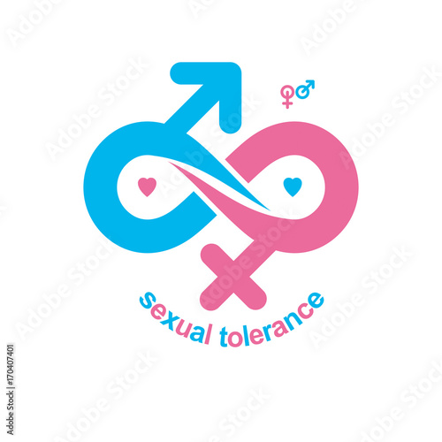 Love Forever conceptual logo, vector symbol created with infinity loop and male Mars an female Venus signs. Relationship creative idea.