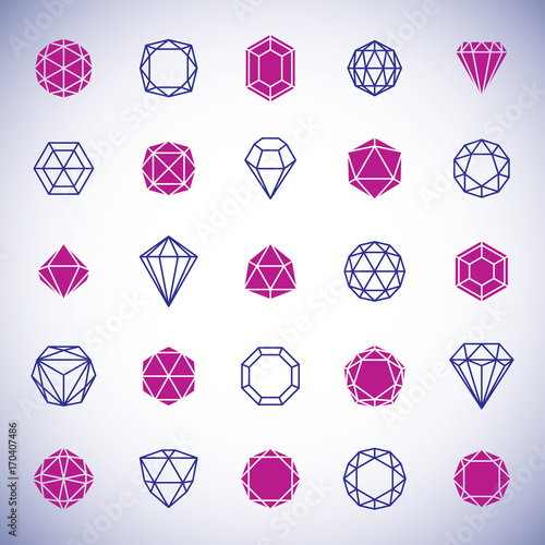 Vector abstract geometric forms collection can be used as corporate business identity logo. Faceted gemstone sign.