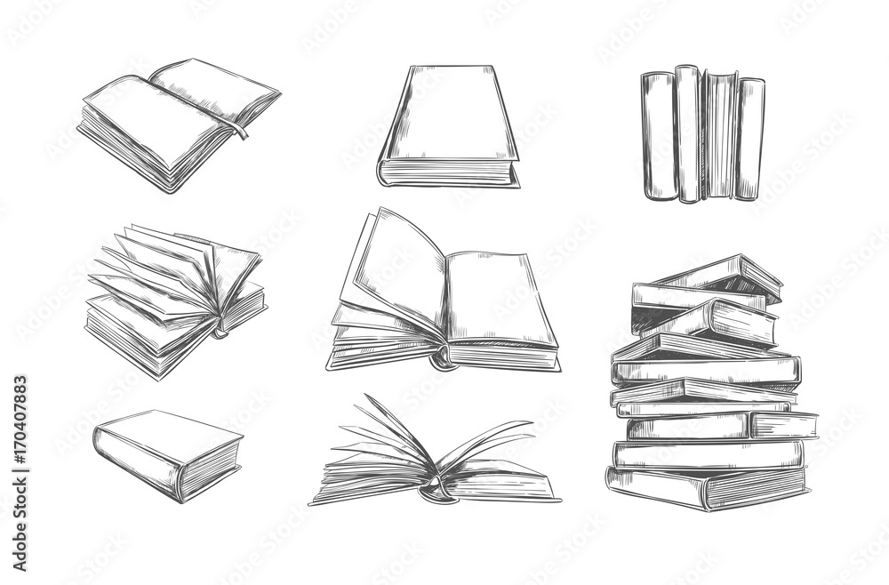 Books vector collection sketch. Pile of books. Hand drawn