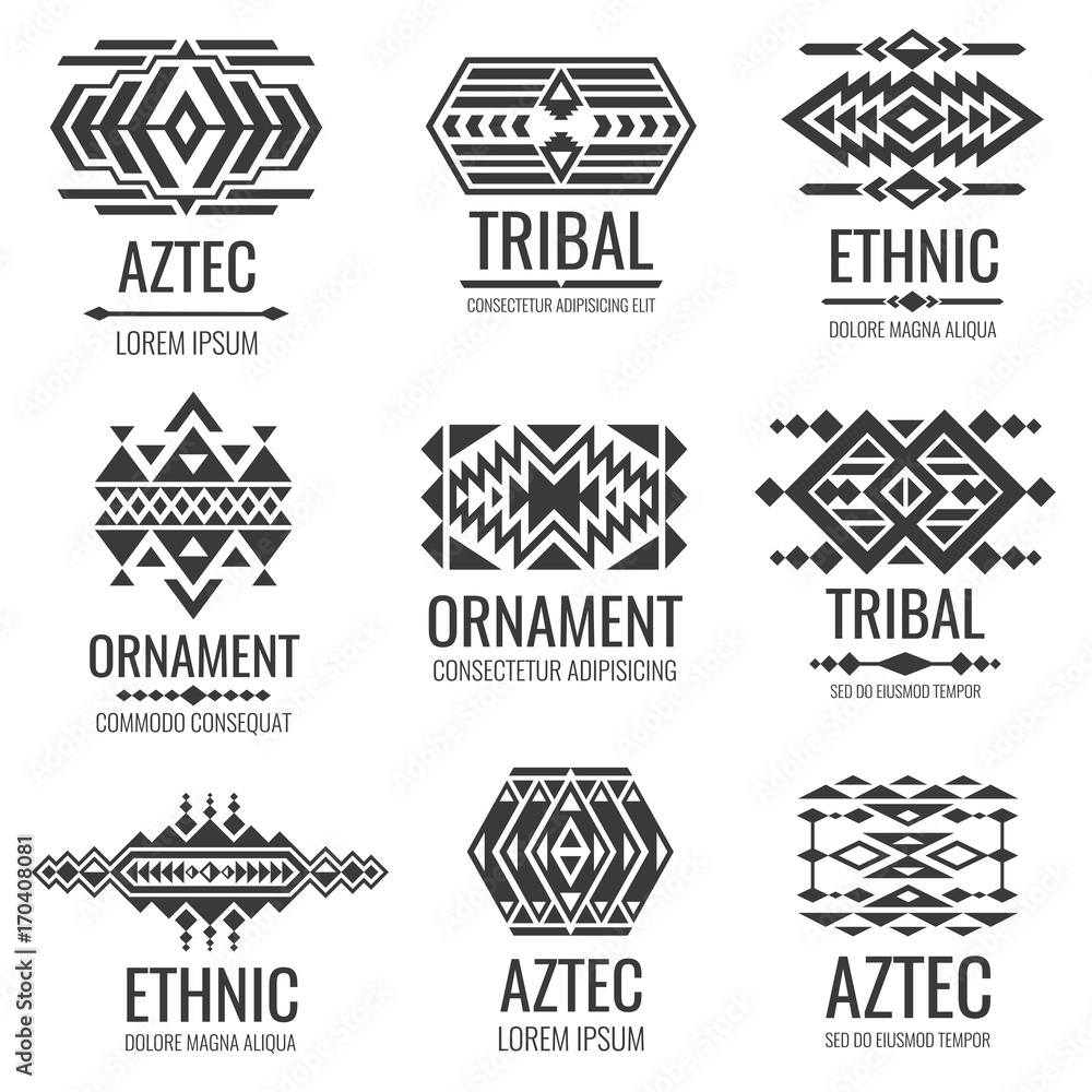 Mexican aztec symbols. Vintage tribal vector ornaments Stock Vector | Adobe  Stock