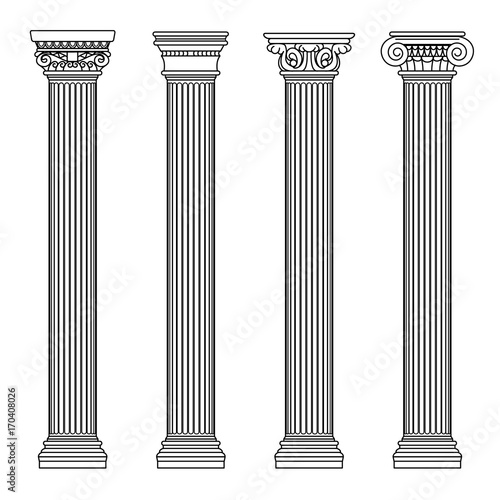 Greek and roman architecture classic stone colomns. Outline vector illustration