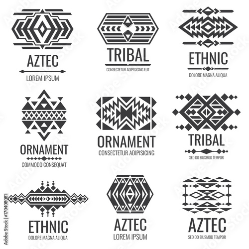 Mexican aztec symbols. Vintage tribal vector ornaments