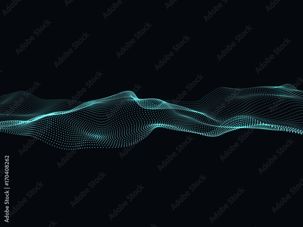 Digital flow of particles. Abstract wave vector background - obrazy, fototapety, plakaty 
