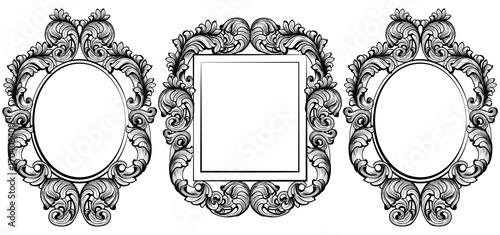 Vintage baroque frame decor set collection. Detailed ornament vector illustration