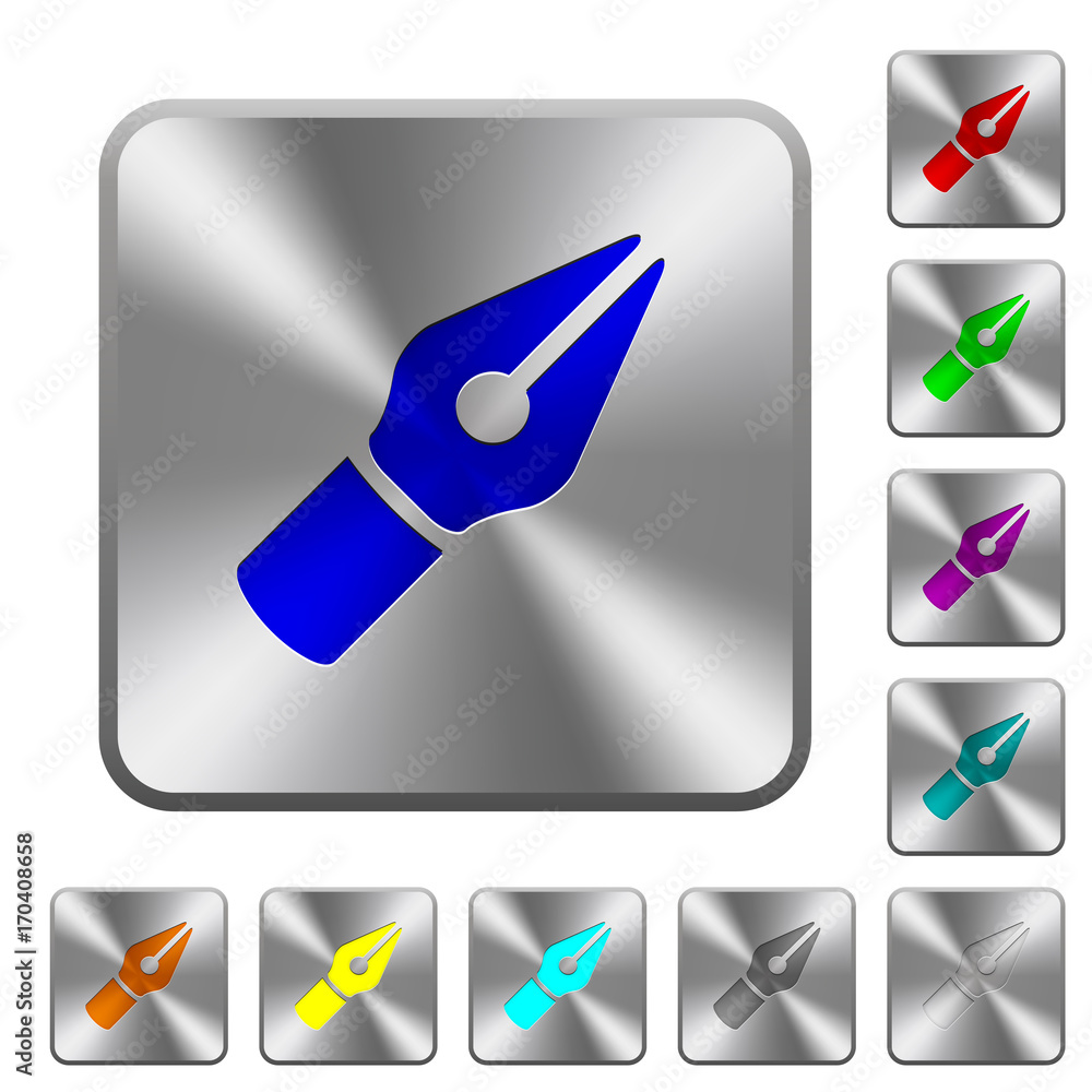 Vector pen symbol rounded square steel buttons Vector pen symbol rounded square steel buttons