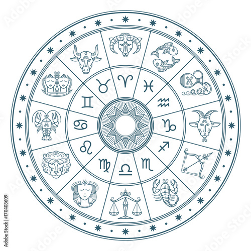 Papier peint Astrology horoscope circle with zodiac signs vector background