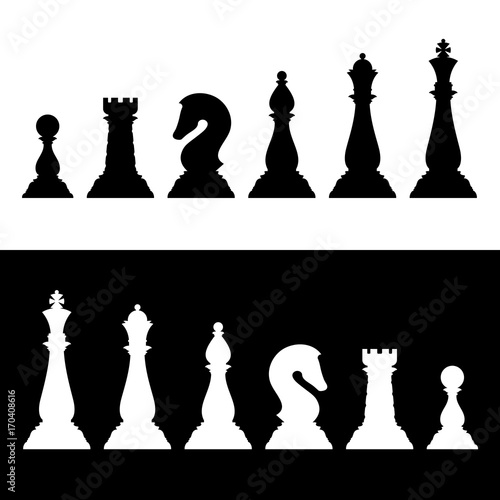 Chess pieces black silhouettes set. Business strategy vector icons