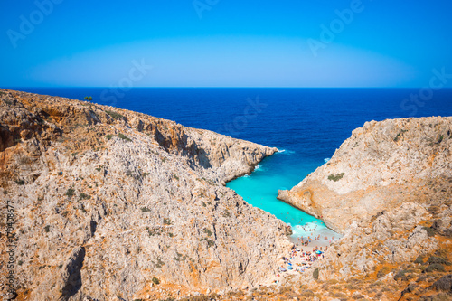 Seitan limania or Agiou Stefanou, the heavenly beach with turquoise water. Chania, Akrotiri, Crete, Greece. photo