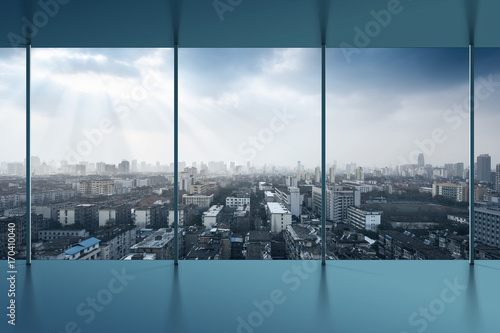 A bird's eye view of the city night view outside the window photo