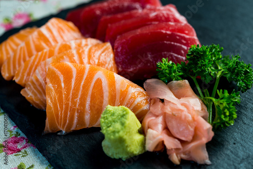 Japanese food fresh raw fish mixed sashimi