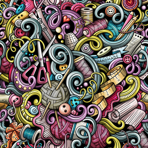 Cartoon cute doodles hand drawn Handmade seamless pattern