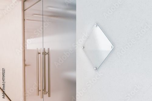 Fotografi Blank rhombus transparent glass sign plate mock up, 3d rendering