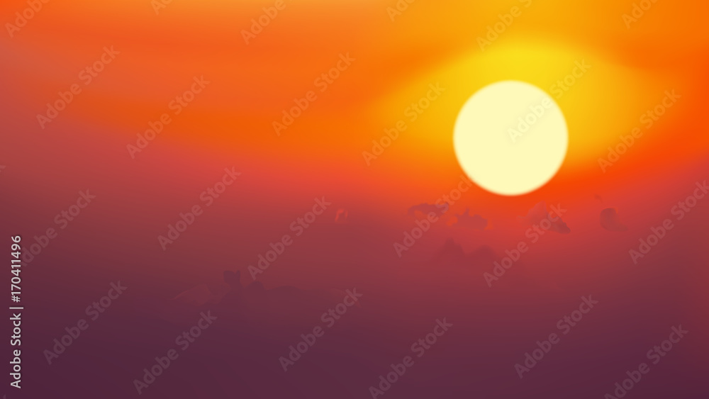 Sunrise on red sky with cloud,vector illustration