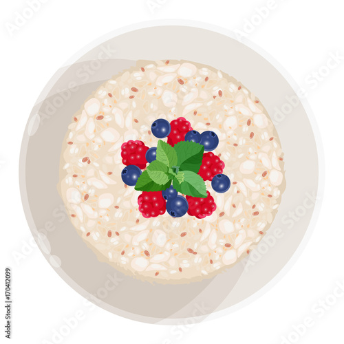 Closeup of oatmeal with fruits isolated illustration on white