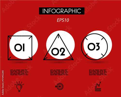 three red geometric infographic options