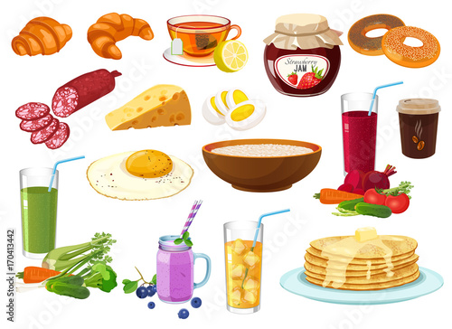 Collection of breakfast food icon isolated illustration on white