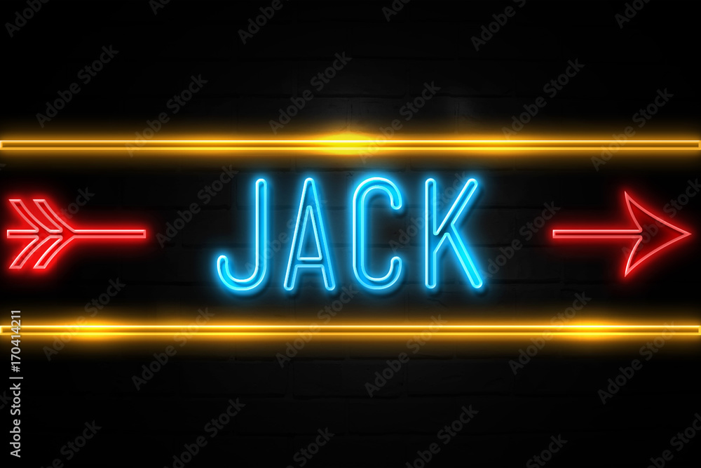 Jack - fluorescent Neon Sign on brickwall Front view Jack - fluorescent Neon Sign on brickwall Front view