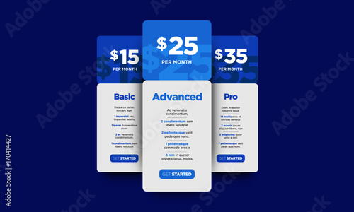 UI Boxes For Monthly Membership Plans Page Design 