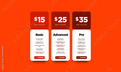 UI Boxes For Monthly Membership Plans Page Design 