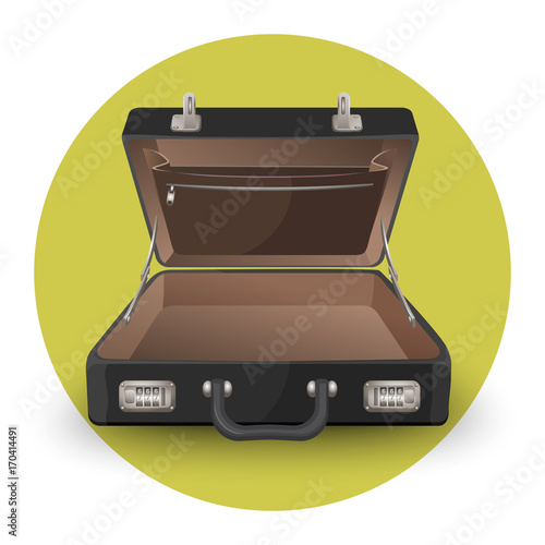 Open briefcase or suitcase with inside pocket on zipper vector illustration