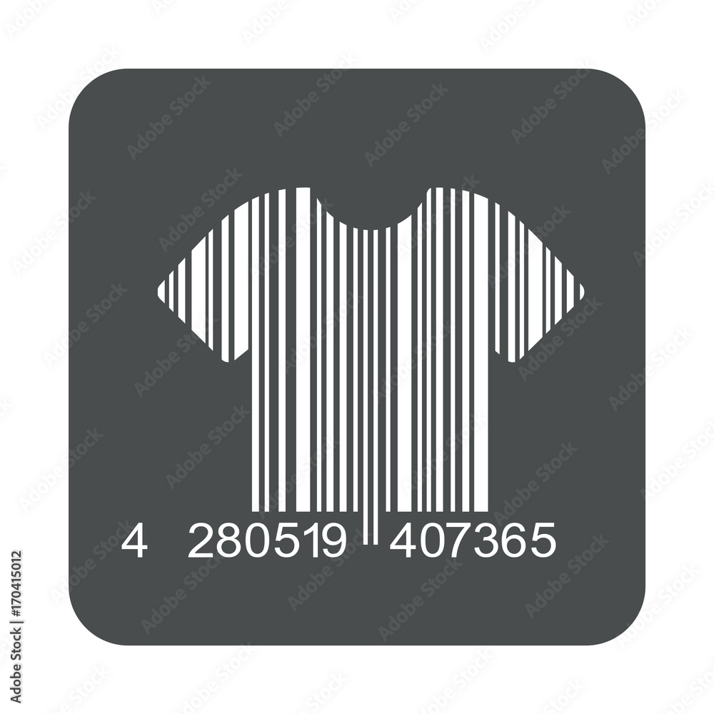 Icono plano codigo de barras camiseta en cuadrado gris Icono plano codigo de barras camiseta en cuadrado gris