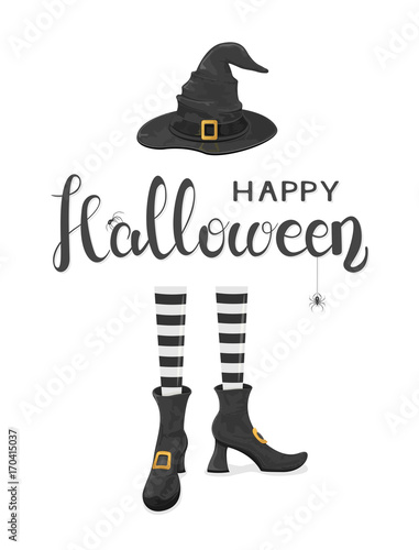 Halloween theme with witches legs in shoes and hat