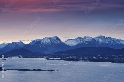 Wallpaper Mural Amazing winter sunrise over Norwegian mountains in Alesund, Norway Torontodigital.ca