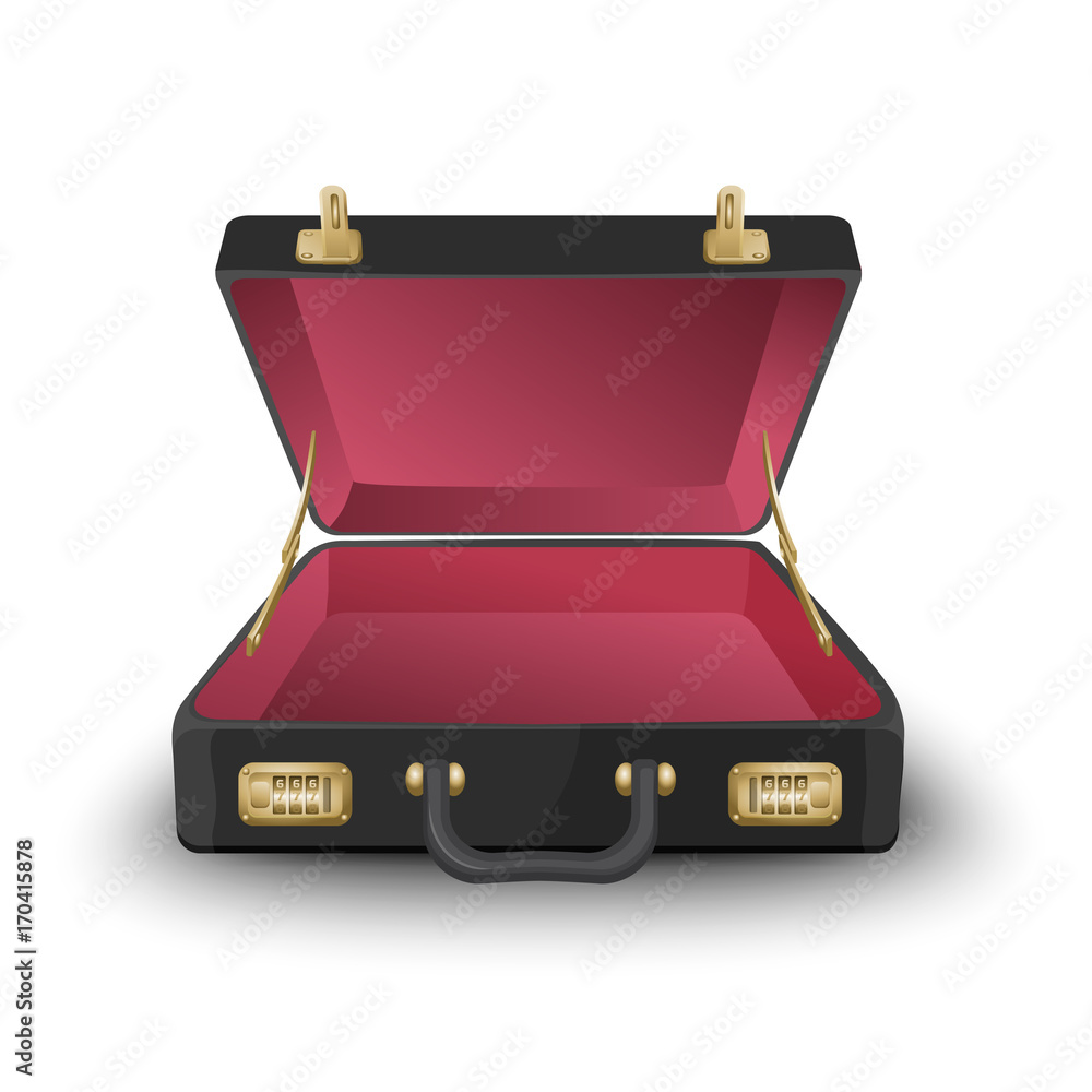 Opened black and red briefcase isolated on white background Opened black and red briefcase isolated on white background
