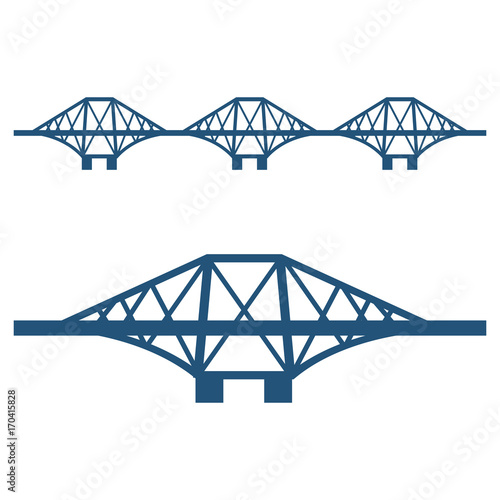 Forth Bridge set of blue silhouette isolated on white