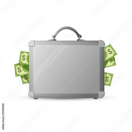 Icon of metal briefcase with money isolated on white