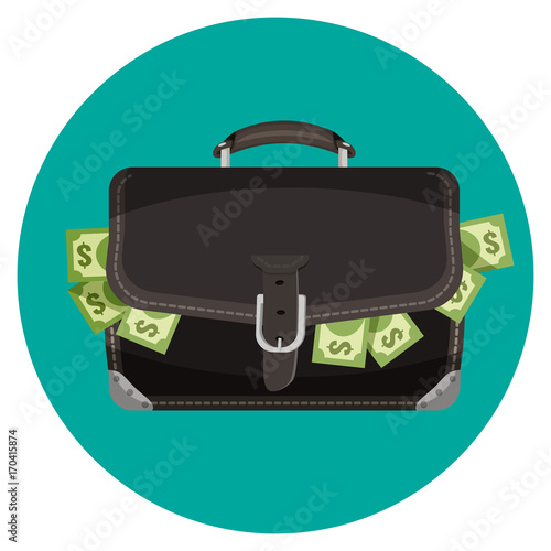 Icon of black leather briefcase full of cash