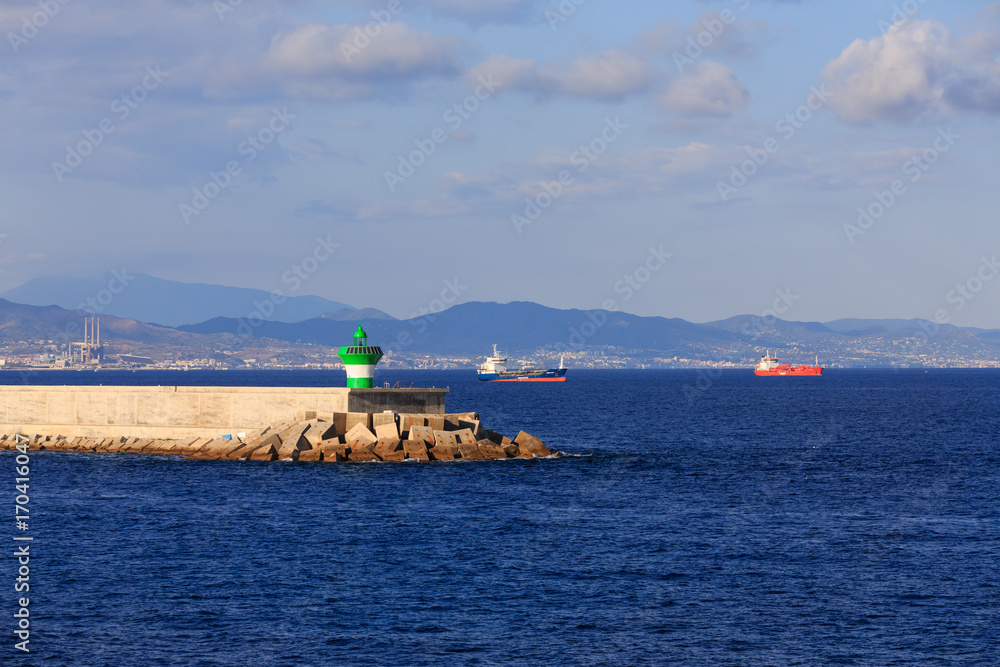 Freighters and Seawall in Barcelona