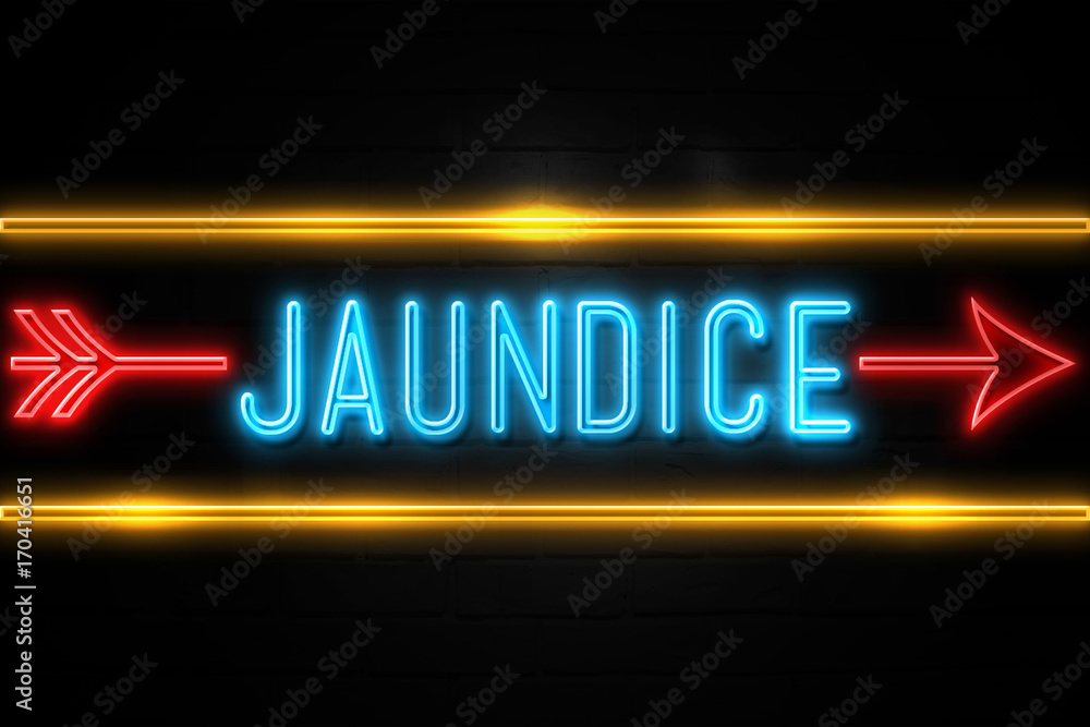 Obraz premium Jaundice - fluorescent Neon Sign on brickwall Front view